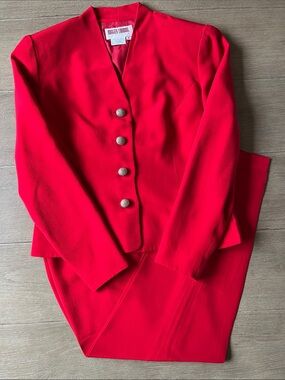 Maggy London Red Silk Pantsuit, Size 4P